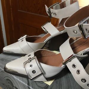 Free People Gray Buckle Strap Heels